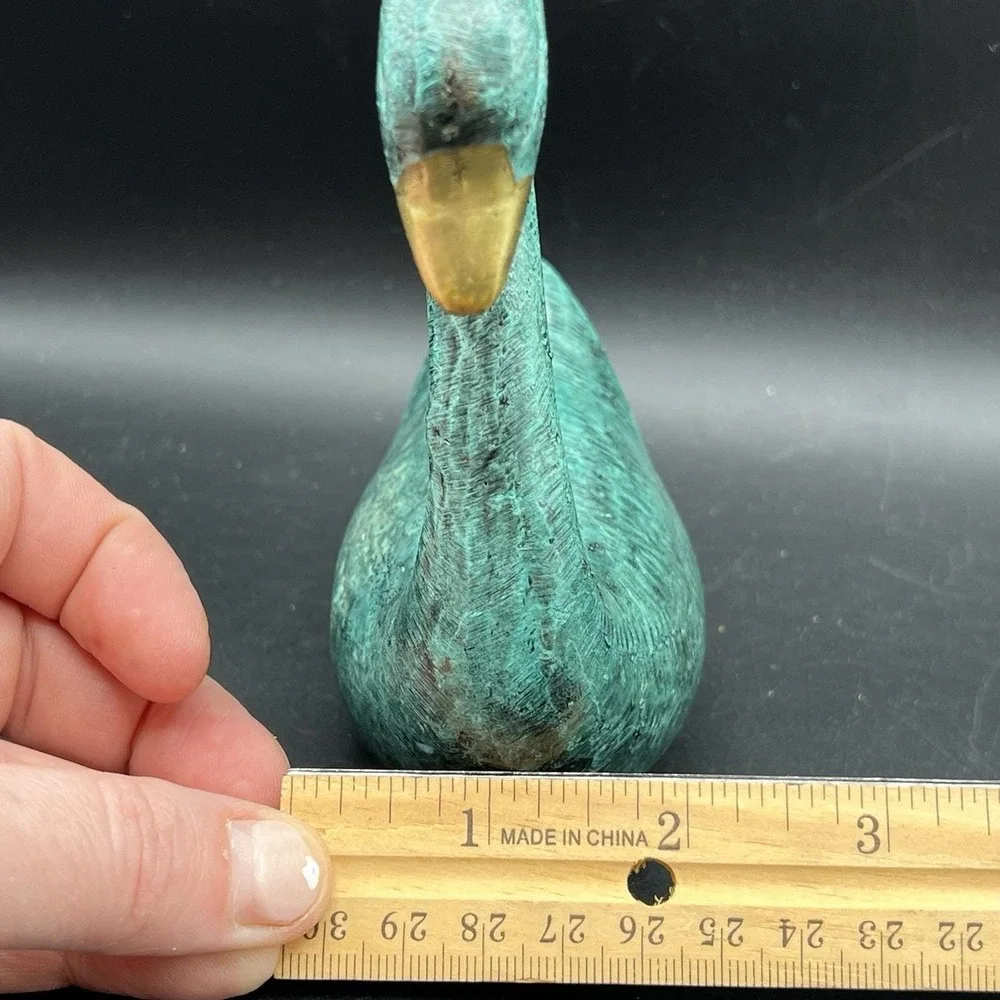 Vintage Verdigris Brass Swan Bird Blue‎ Green Gold Decor Heavy 5